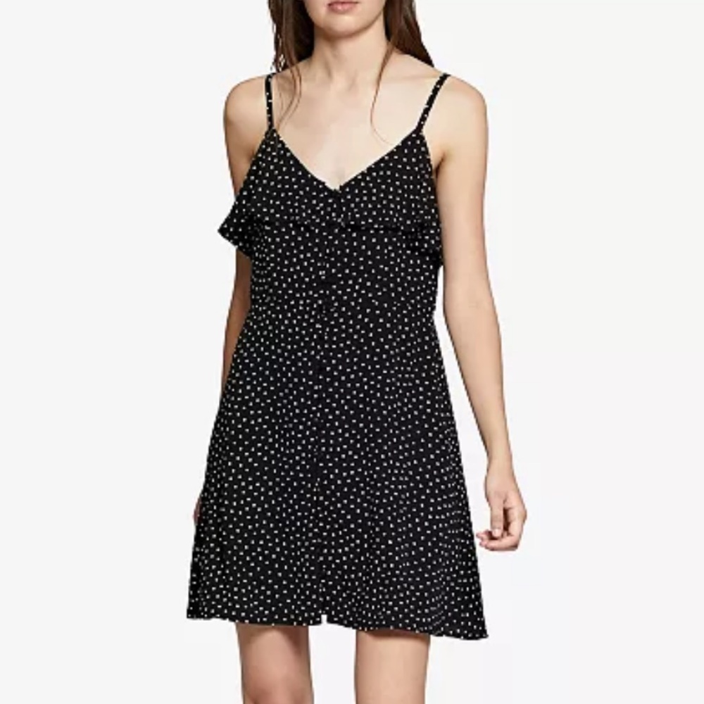 Sanctuary Anthropologie polka dot black and white button front mini dress size M